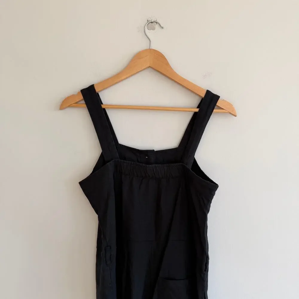 Everlane The Linen Picnic Straight Leg Square Neck Jumpsuit Washed Black 0